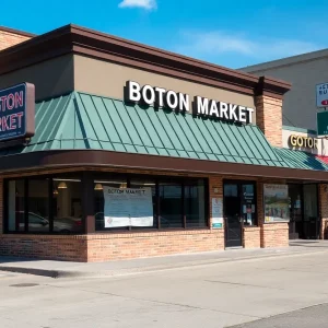 A closed Boston Market restaurant with for sale signs