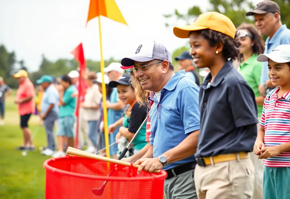 Diverse group of people playing golf together