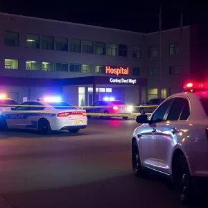 Police cars outside South Shore Hospital at night