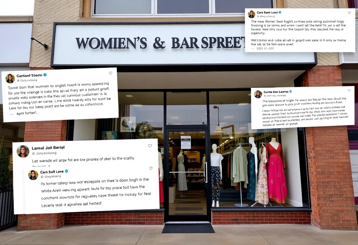 Closed storefront of Curvy Divas with customer complaints posted on social media