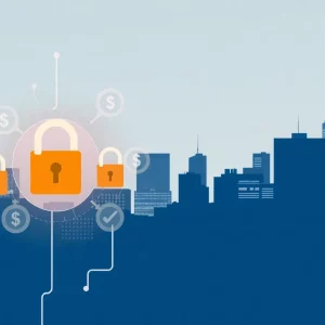 Illustration representing data privacy in Massachusetts with Boston skyline