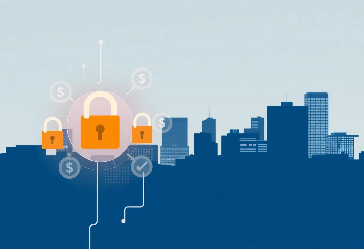 Illustration representing data privacy in Massachusetts with Boston skyline