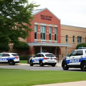 Police vehicles outside Diman Regional High School during lockdown