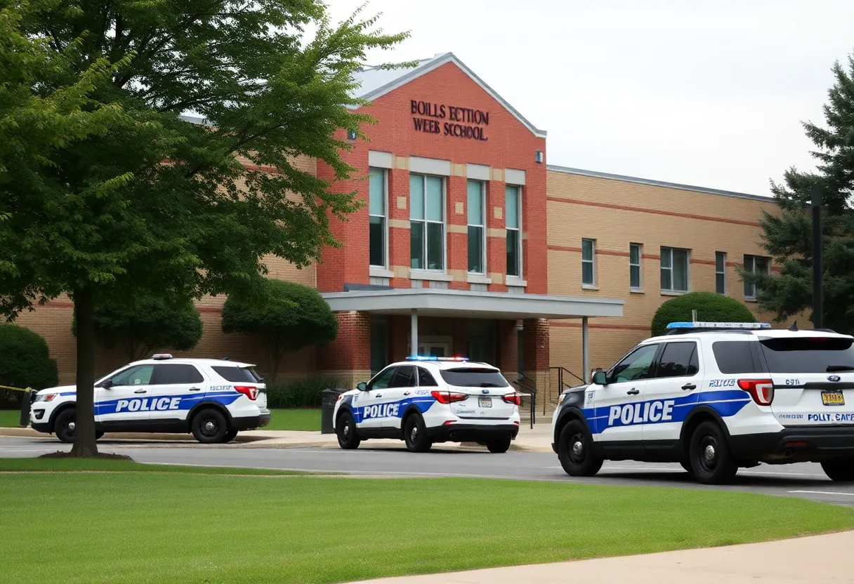 Police vehicles outside Diman Regional High School during lockdown