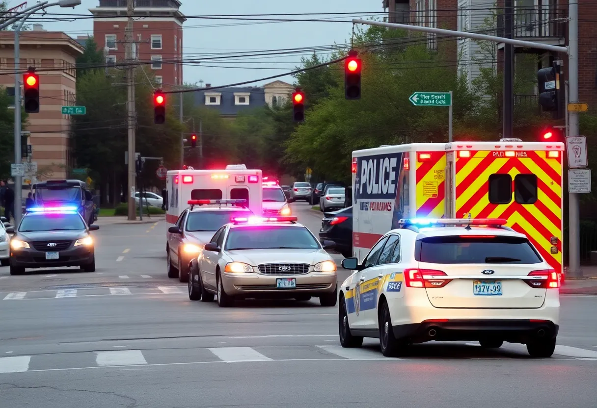 Emergency services responding at East Boston accident scene