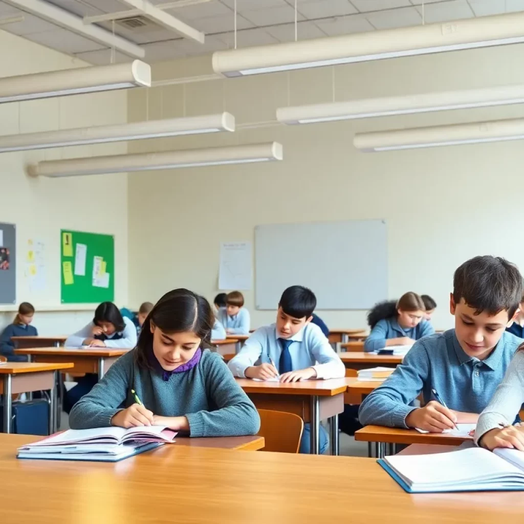 Classroom full of students in an elite private school in Massachusetts