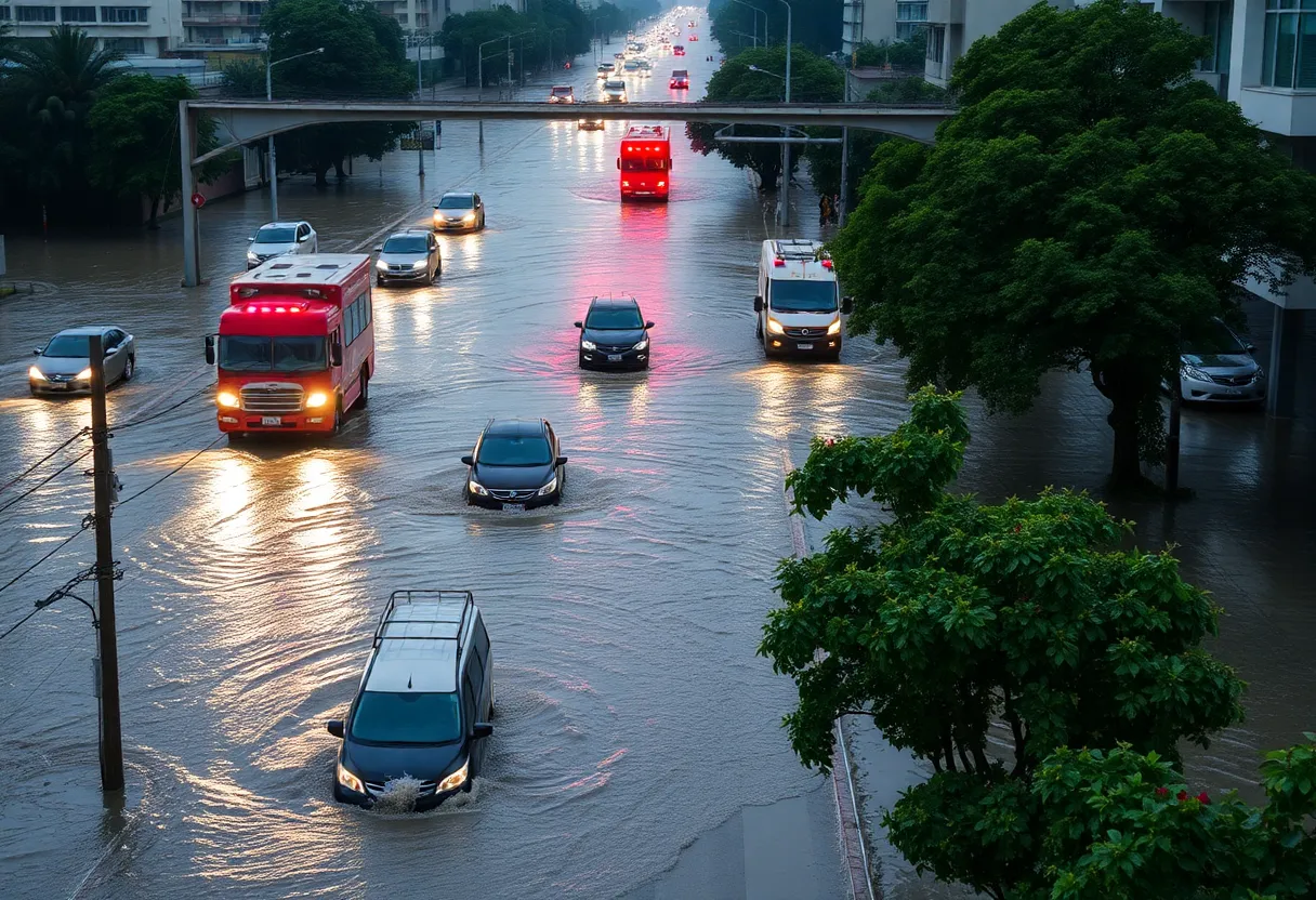 Flooded road in Fall River, Massachusetts