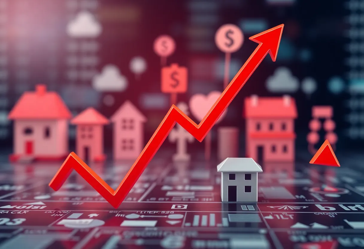 Graph showing interest rates declining with financial symbols