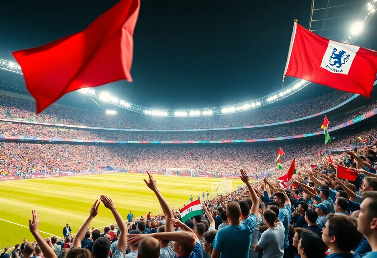 Crowd of fans cheering at Gillette Stadium during FIFA World Cup matches