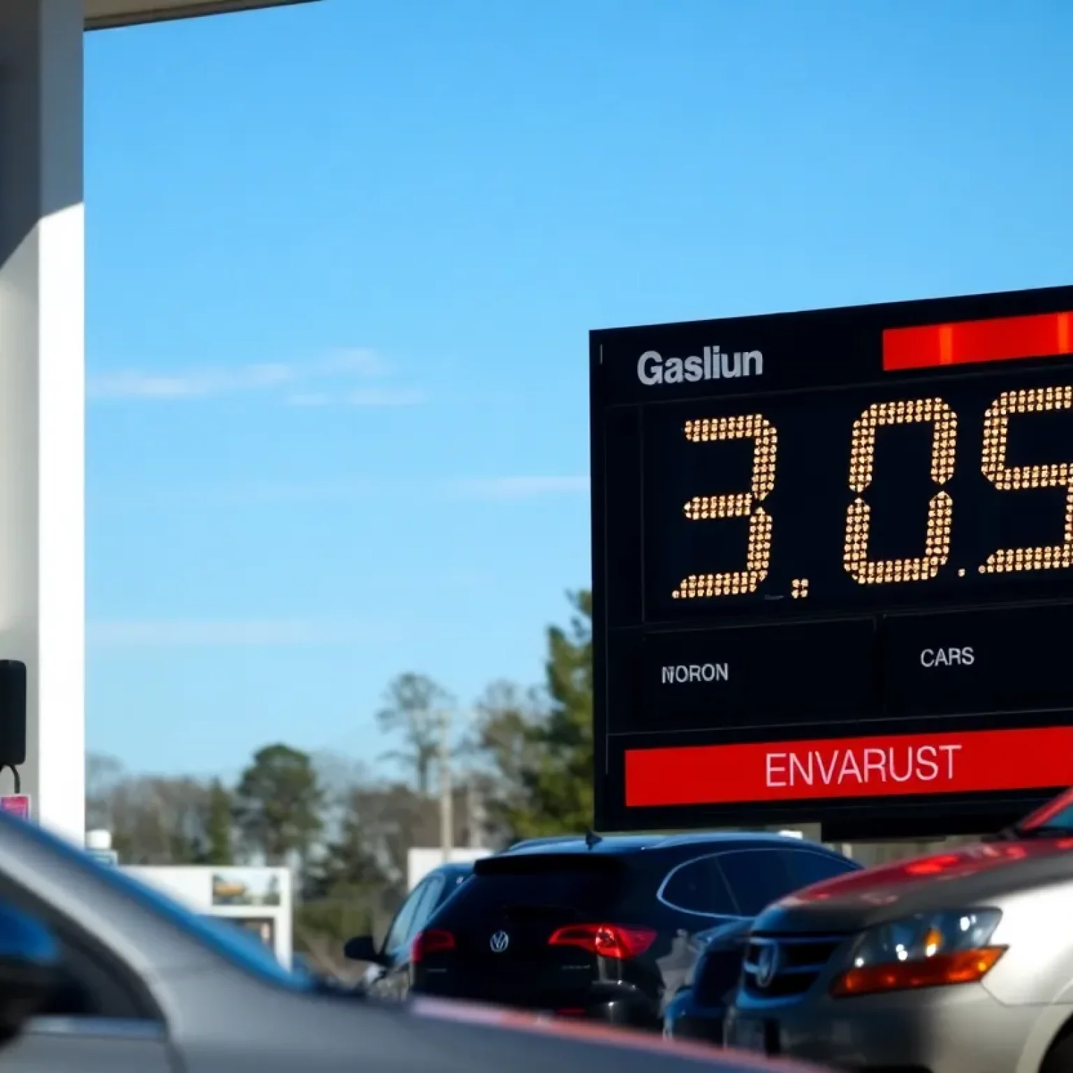 Gas station showing fuel price of $3.05 per gallon