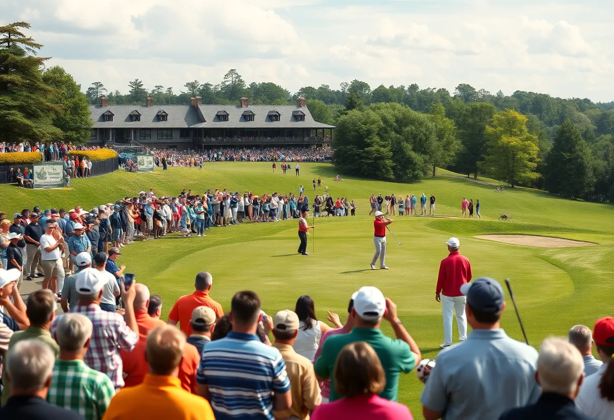 Golfers competing in the Golf Channel Games at Trump National Golf Club