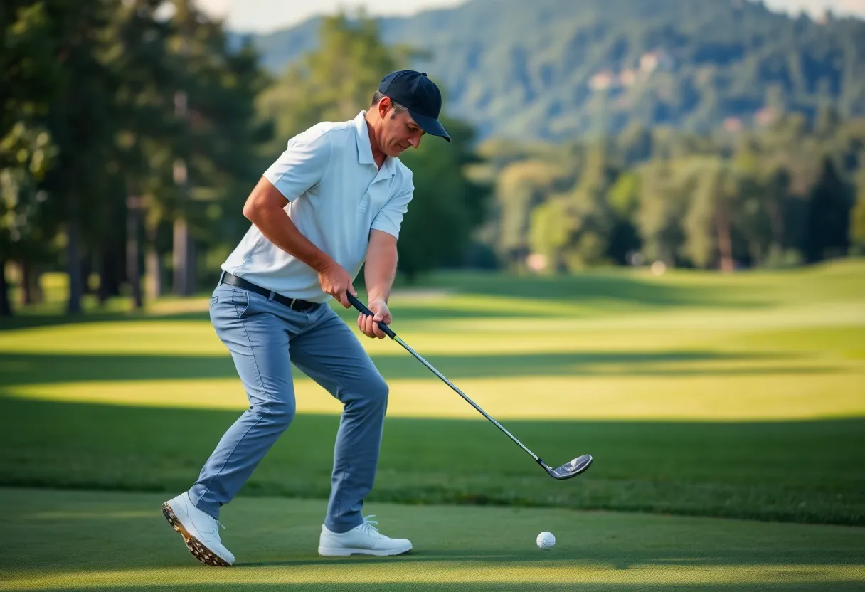 A scenic golf course depicting skillful golfers in action.