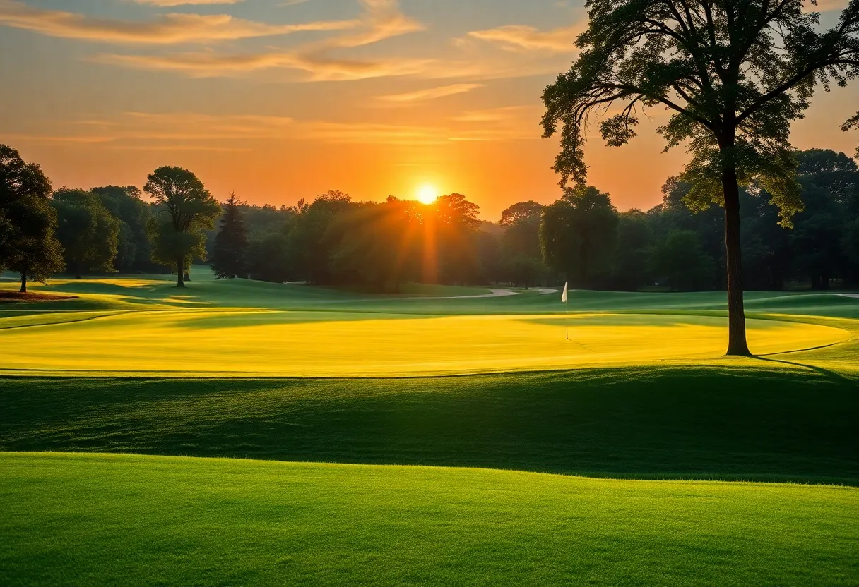 Early morning view of a tranquil golf course