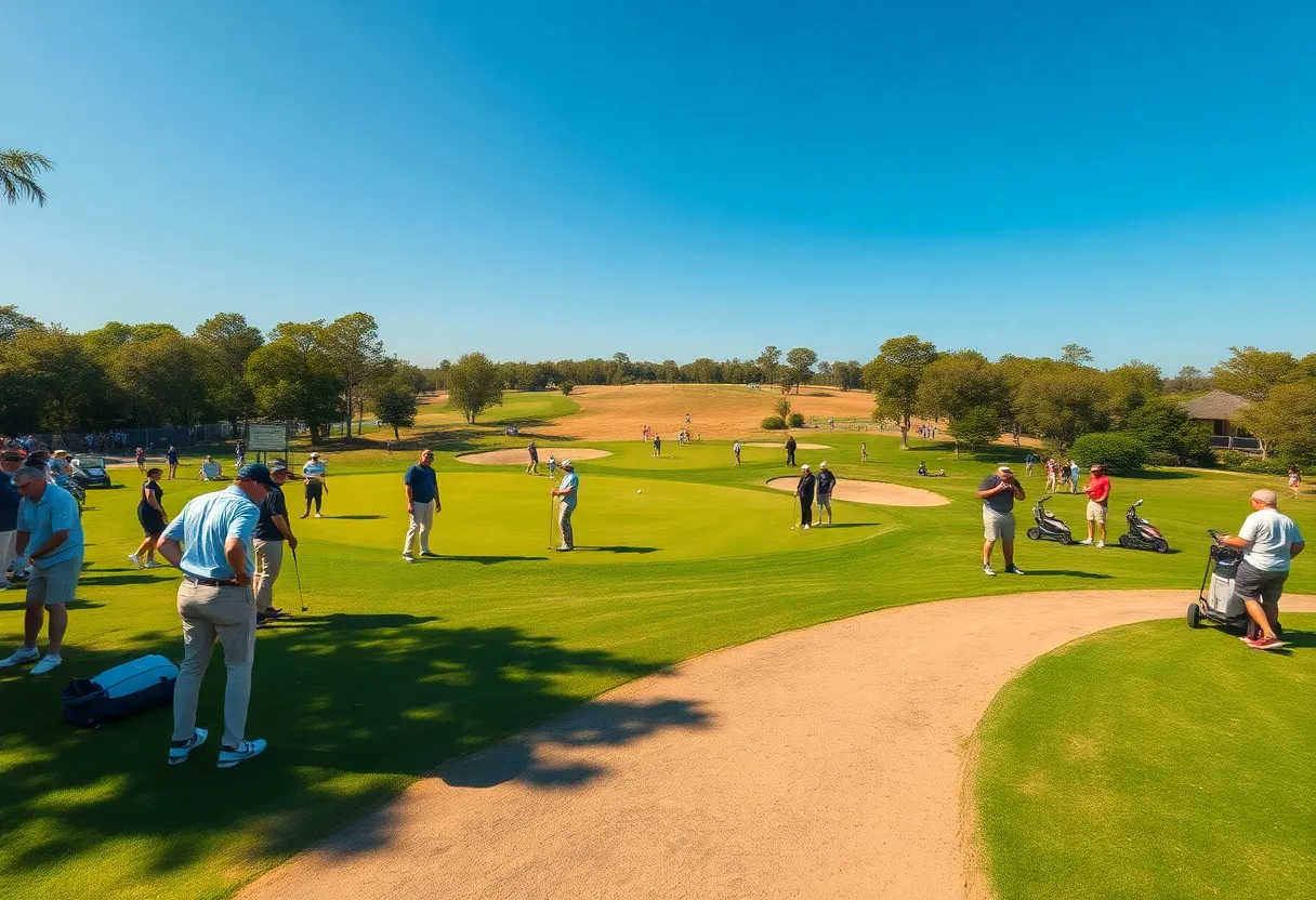 Golfers playing on a sunny day at a golf course