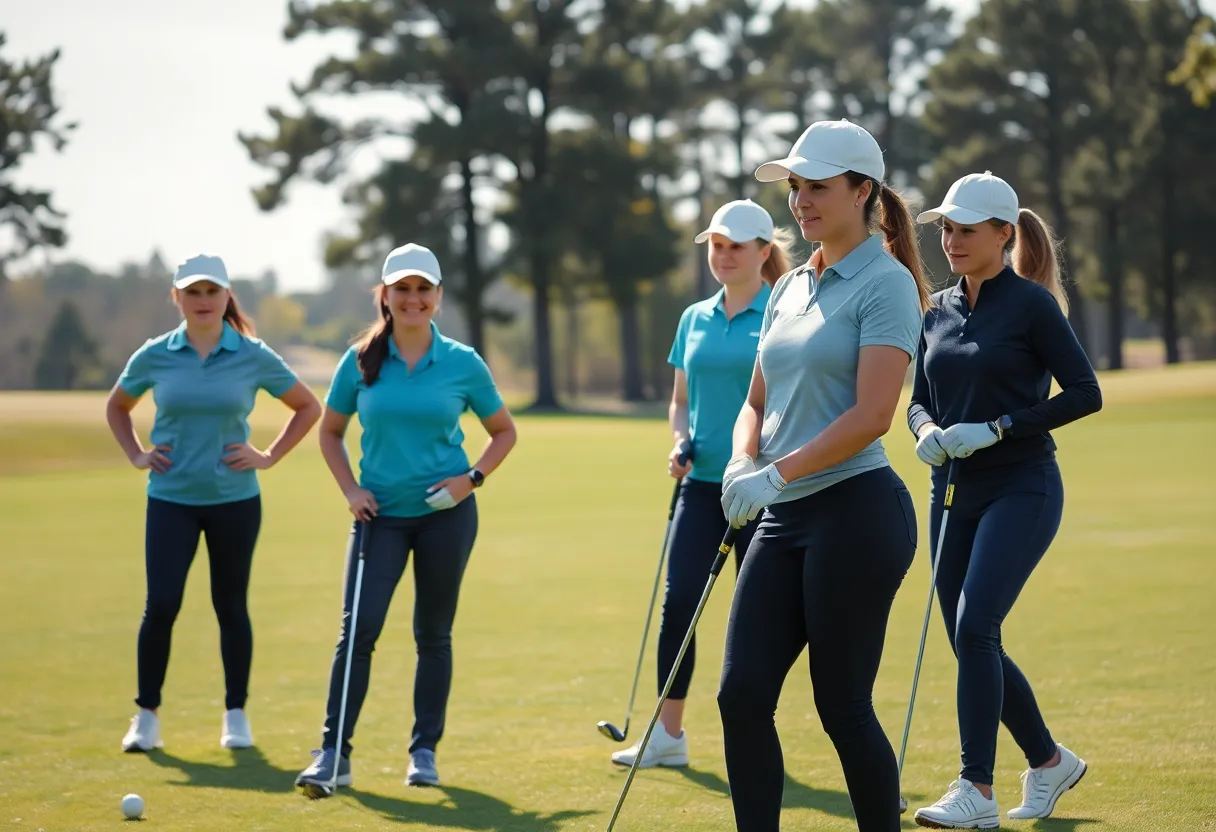 Hartford women's golf team practicing on the course