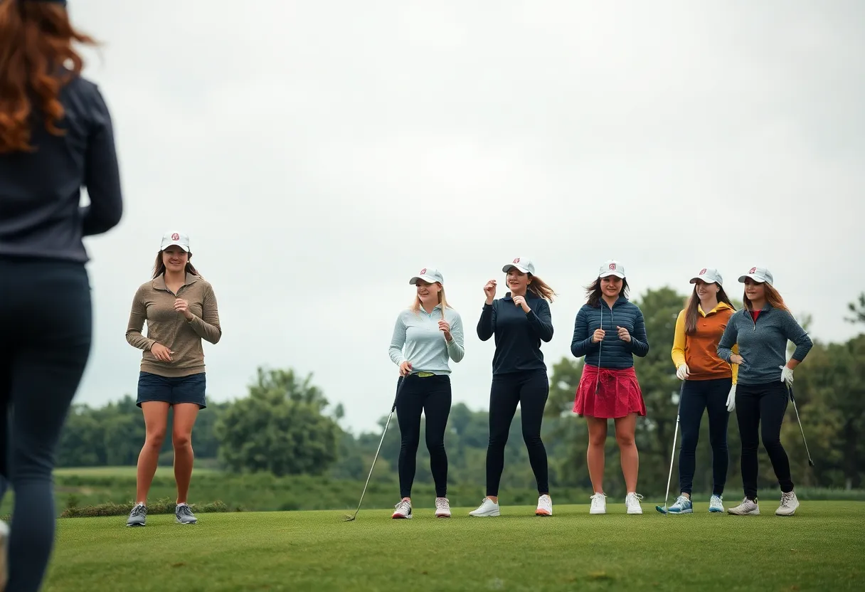 Women golfers from the Hartford Hawks team on the golf course