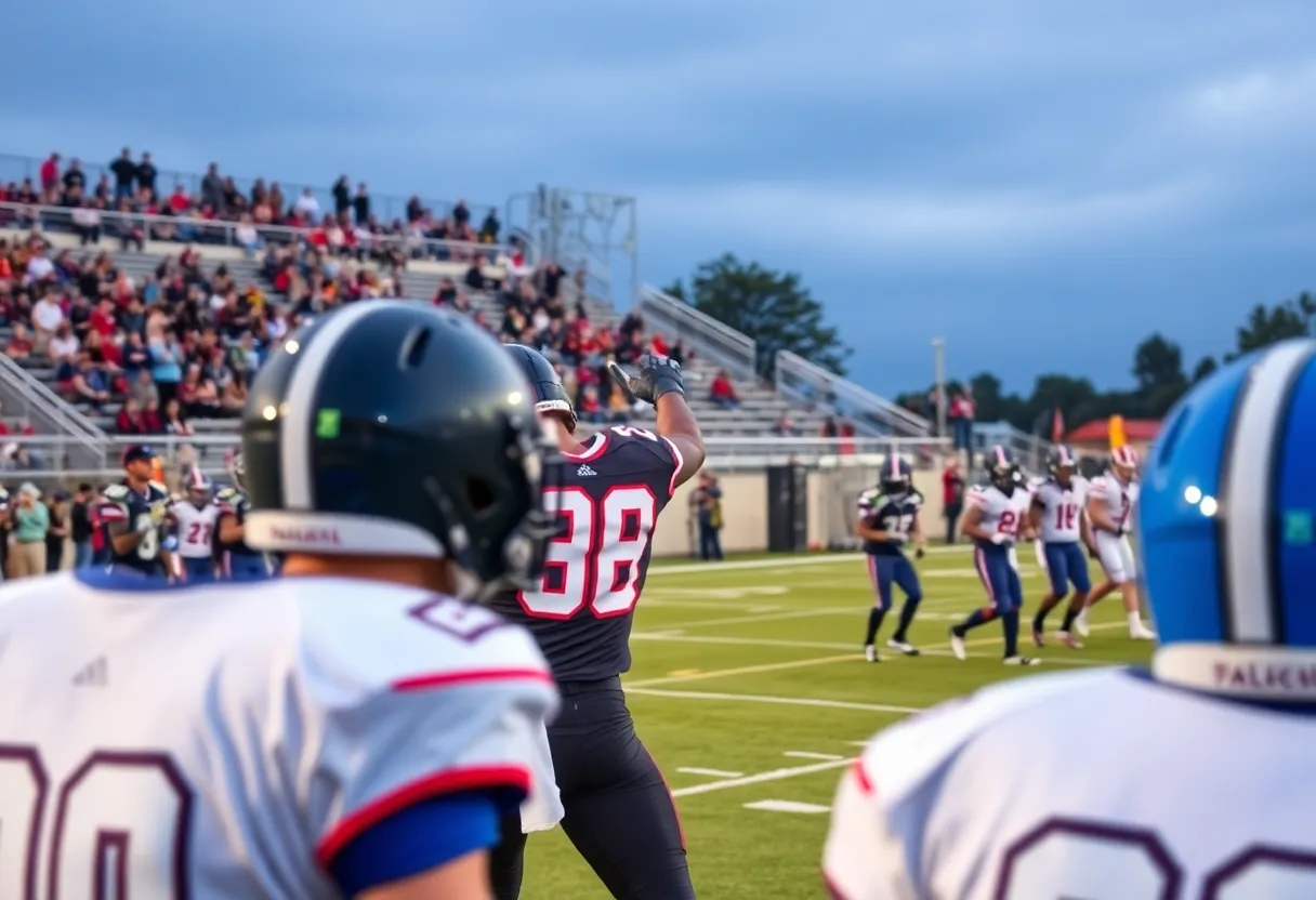 High school football game in Boston with players and fans