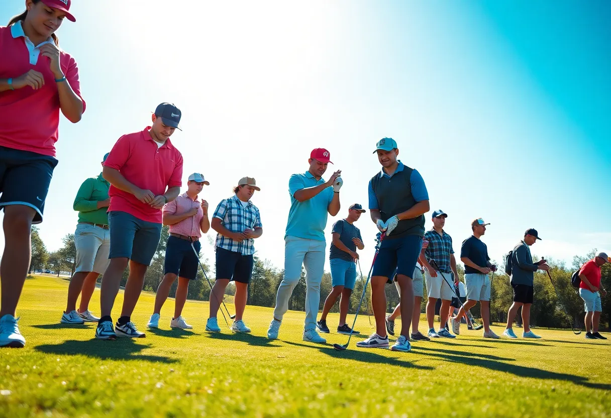 High school golfers practicing on the golf course