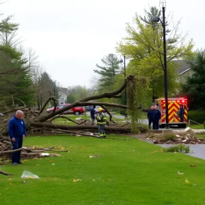 Damage caused by the tornado in Holden, Massachusetts