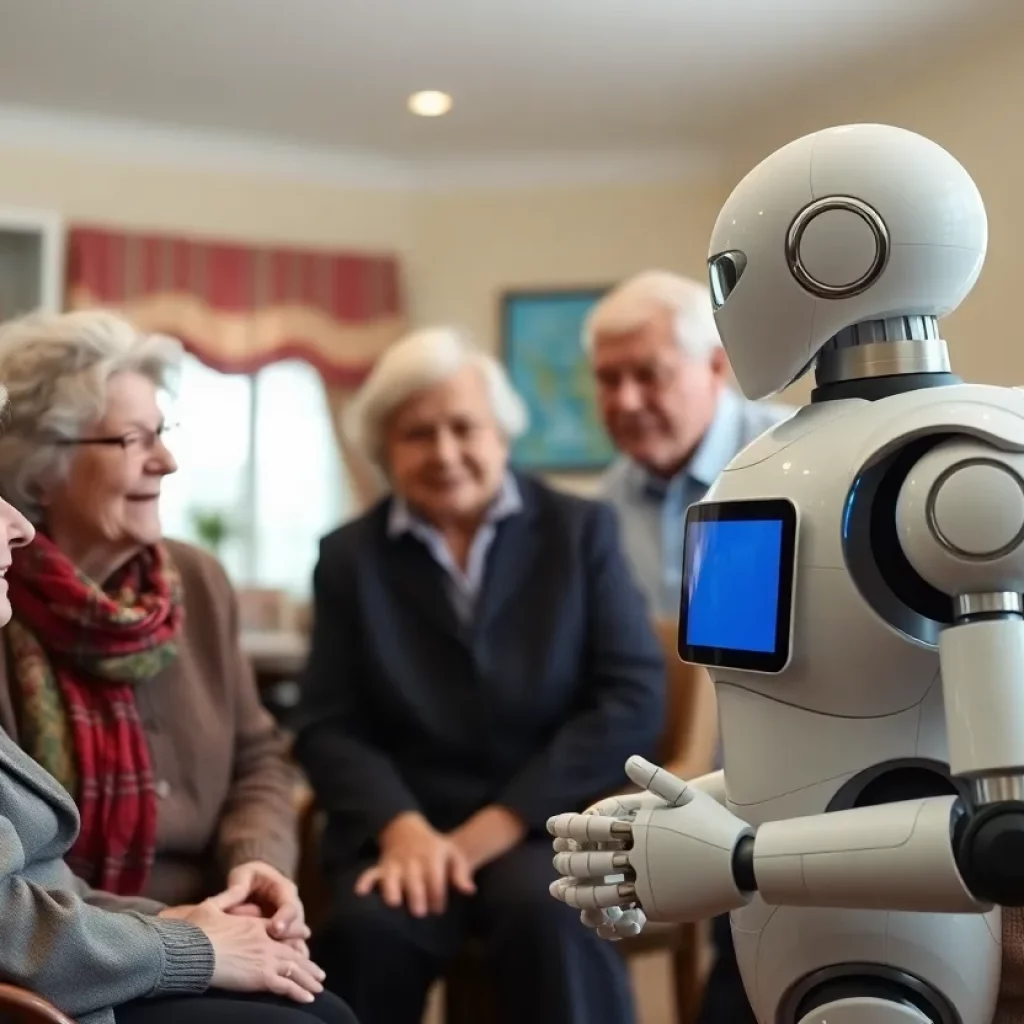 Humanoid robot providing companionship to elderly residents