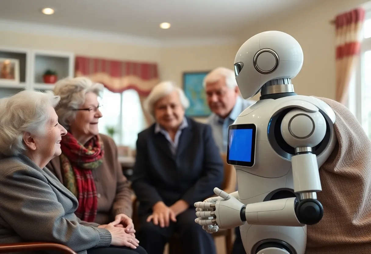 Humanoid robot providing companionship to elderly residents