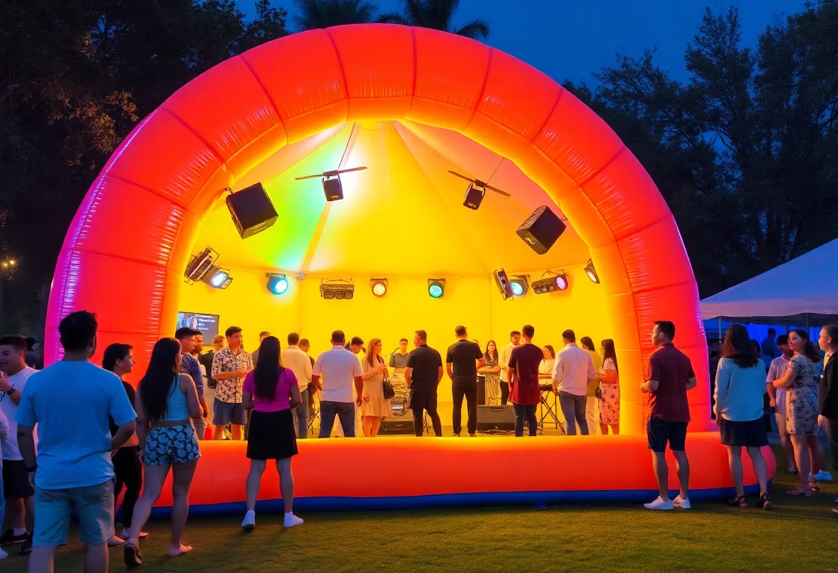 Community members enjoying an inflatable nightclub in Boston park