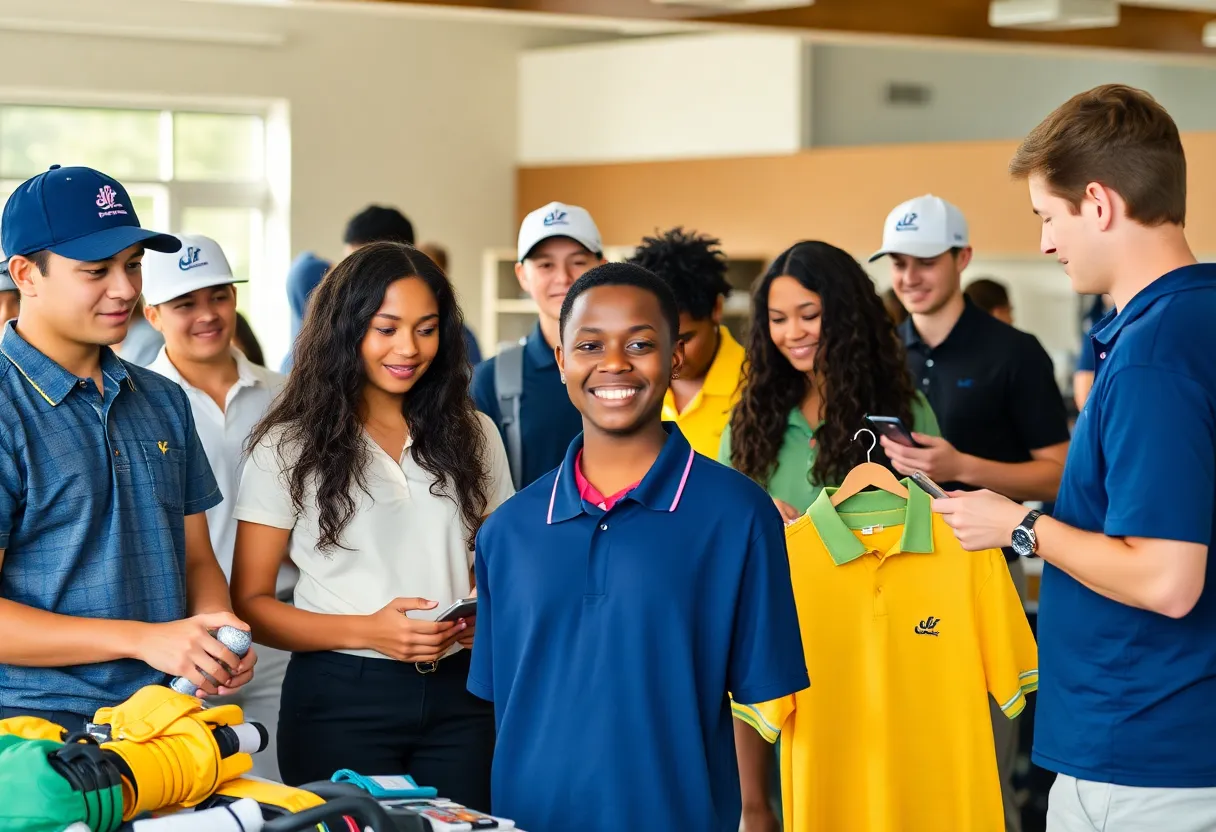 Students participating in golf internship activities