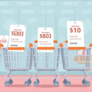 Illustration of transparent pricing and shopping carts symbolizing junk fee regulations.