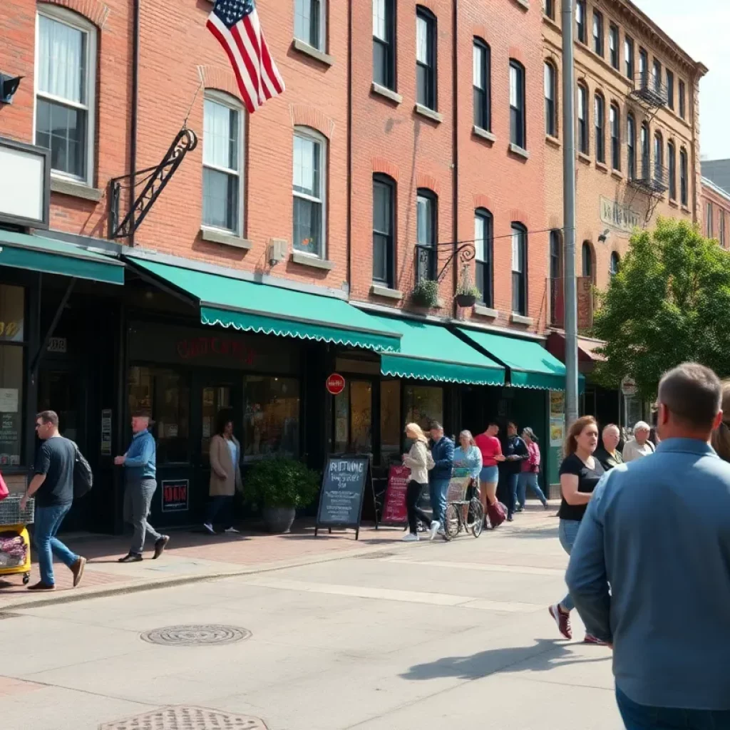 Community scene in Boston highlighting local businesses