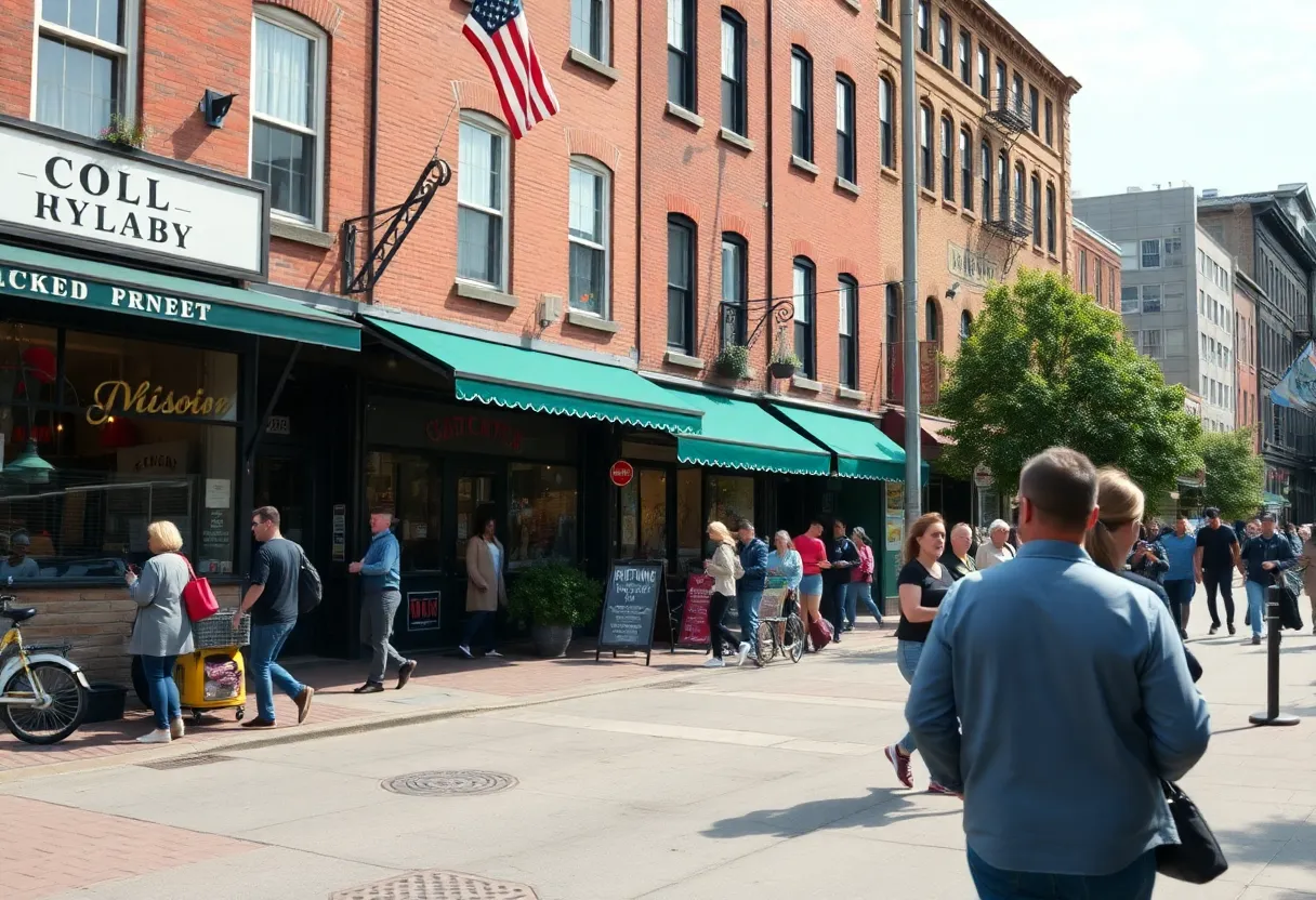 Community scene in Boston highlighting local businesses