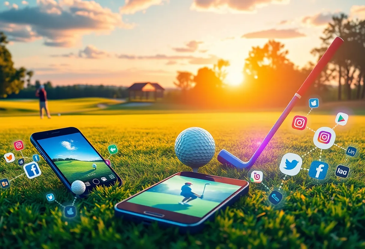 Visual representation of LPGA digital engagement with technology and golf elements.
