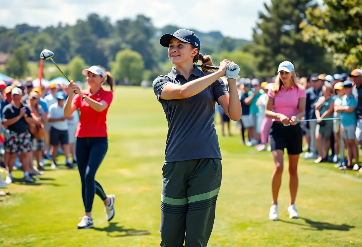 Young female golfers competing at an LPGA tournament