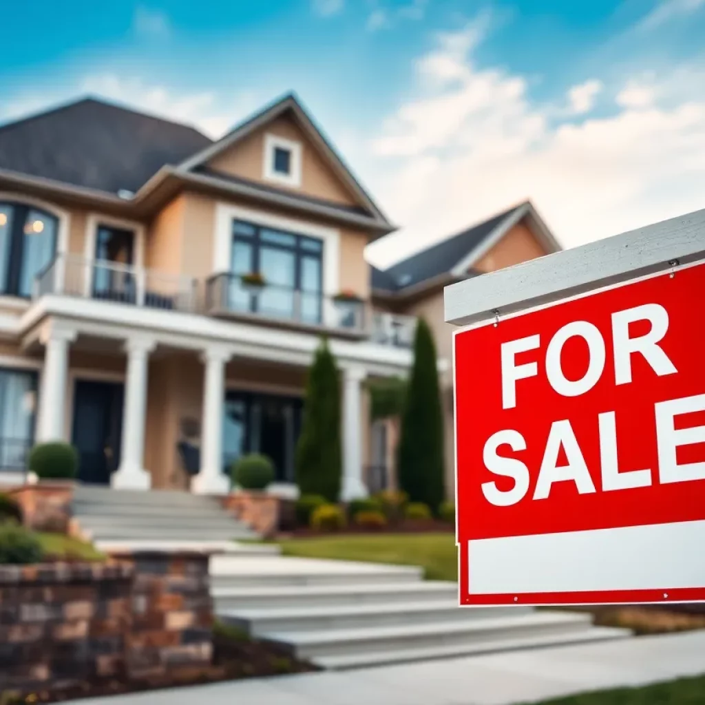 For Sale sign in front of a luxury home highlighting real estate market