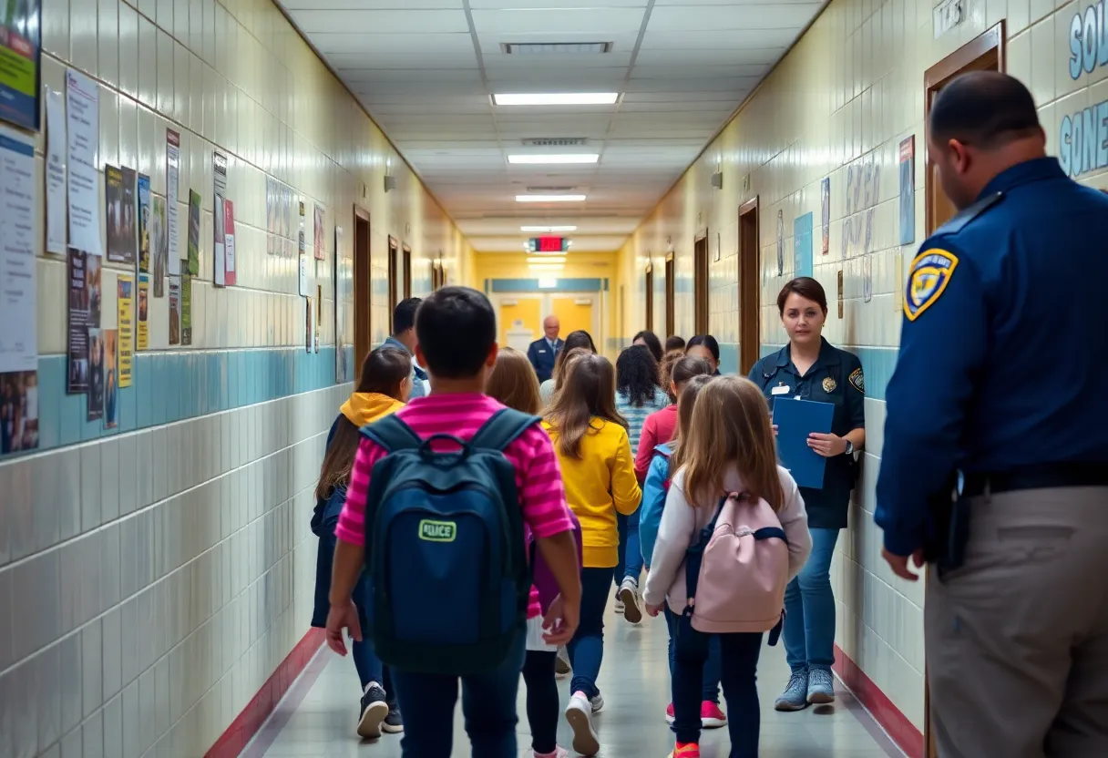 Students and staff responding to a safety incident in a school hallway