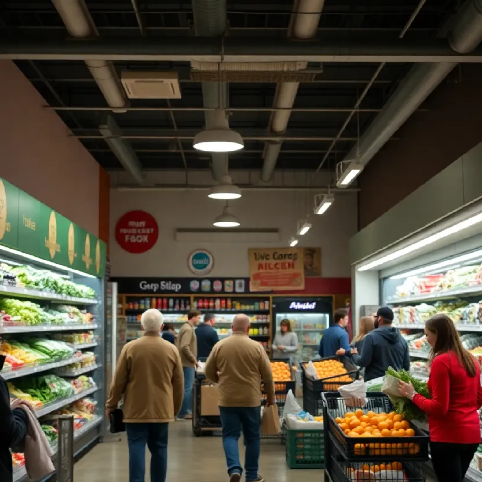 Customers shopping inside a Market Basket grocery store