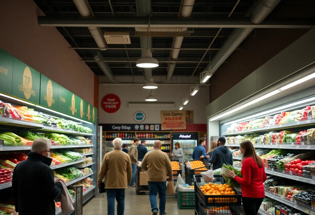 Customers shopping inside a Market Basket grocery store