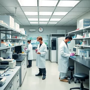 Scientists working in a biotech lab in Massachusetts