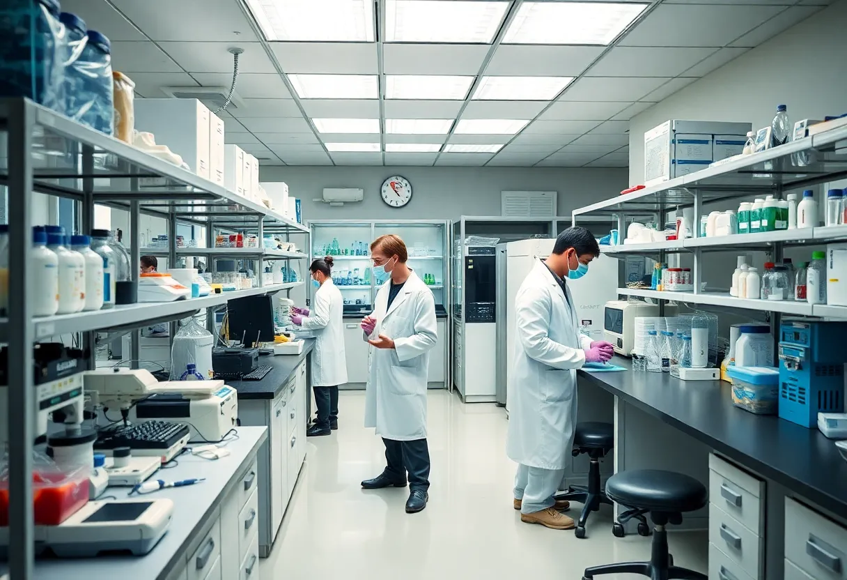 Scientists working in a biotech lab in Massachusetts