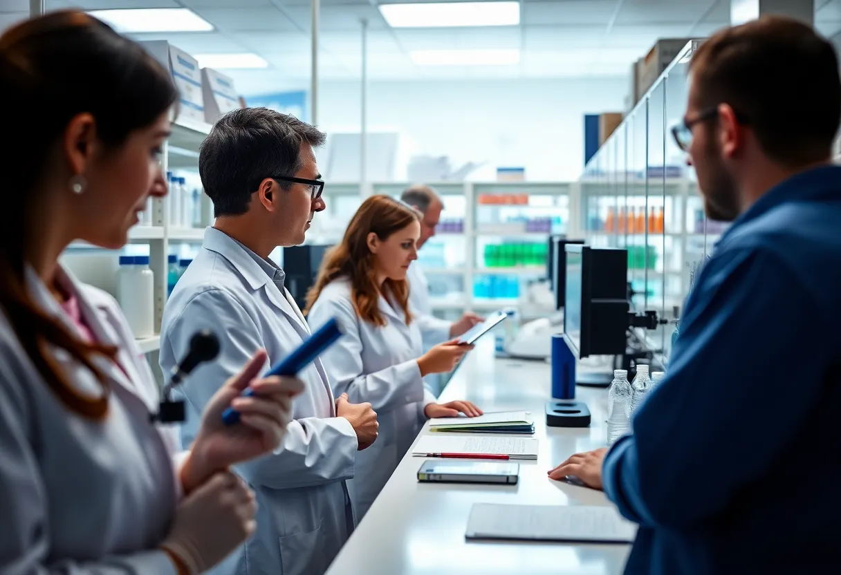 Researchers in a biotechnology laboratory working on innovative solutions