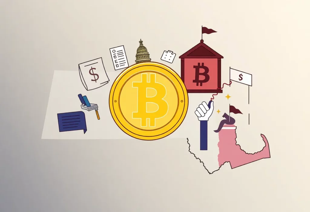 Artistic representation of Bitcoin and finance in Massachusetts
