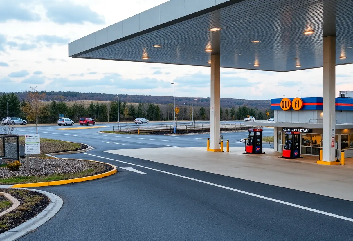 Modern highway service plaza in Massachusetts