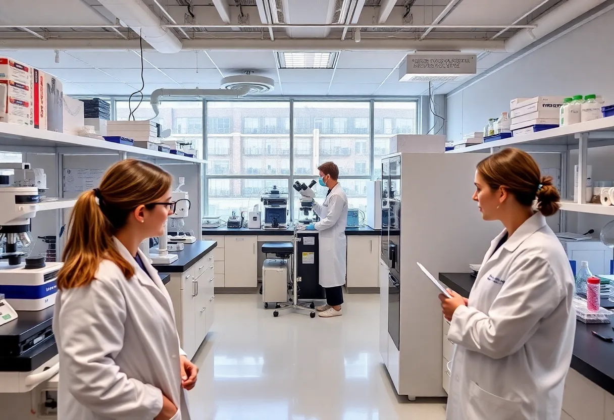Scientists working in a Massachusetts research laboratory