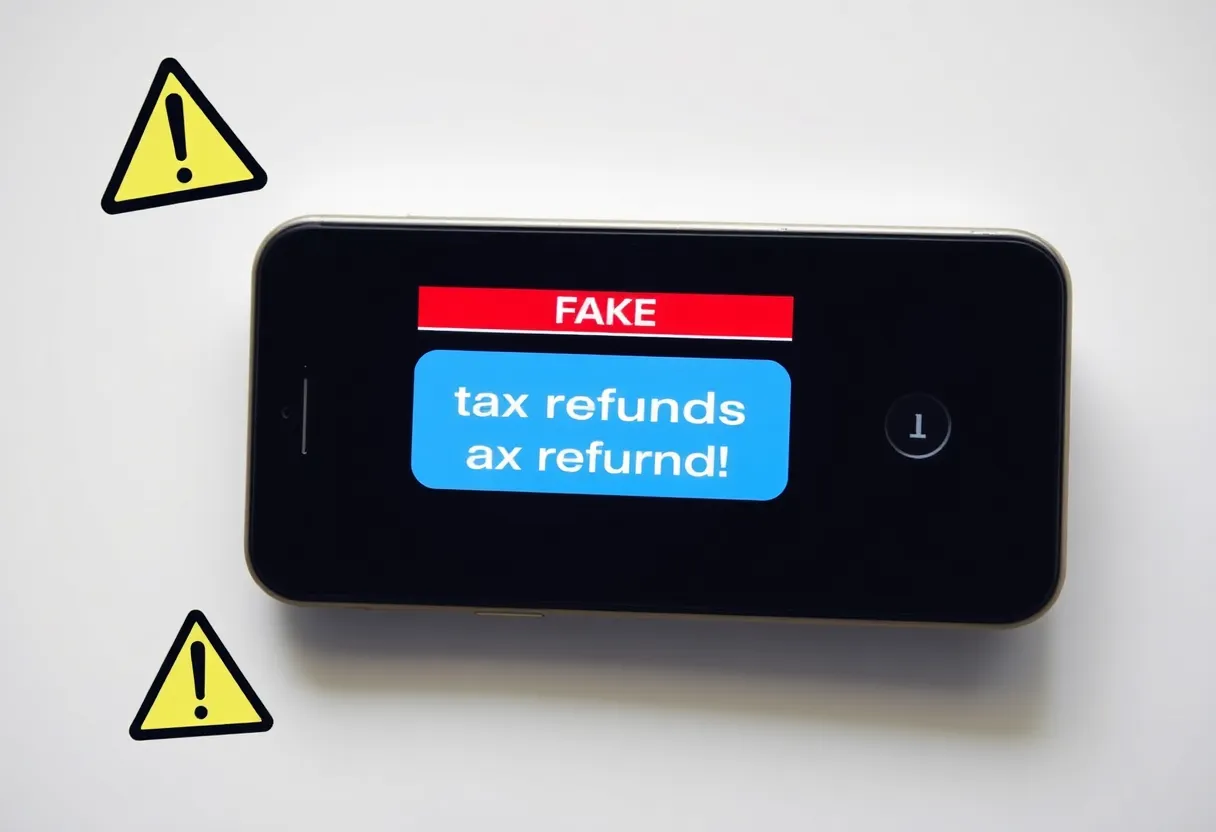 A smartphone displaying a fake tax alert message