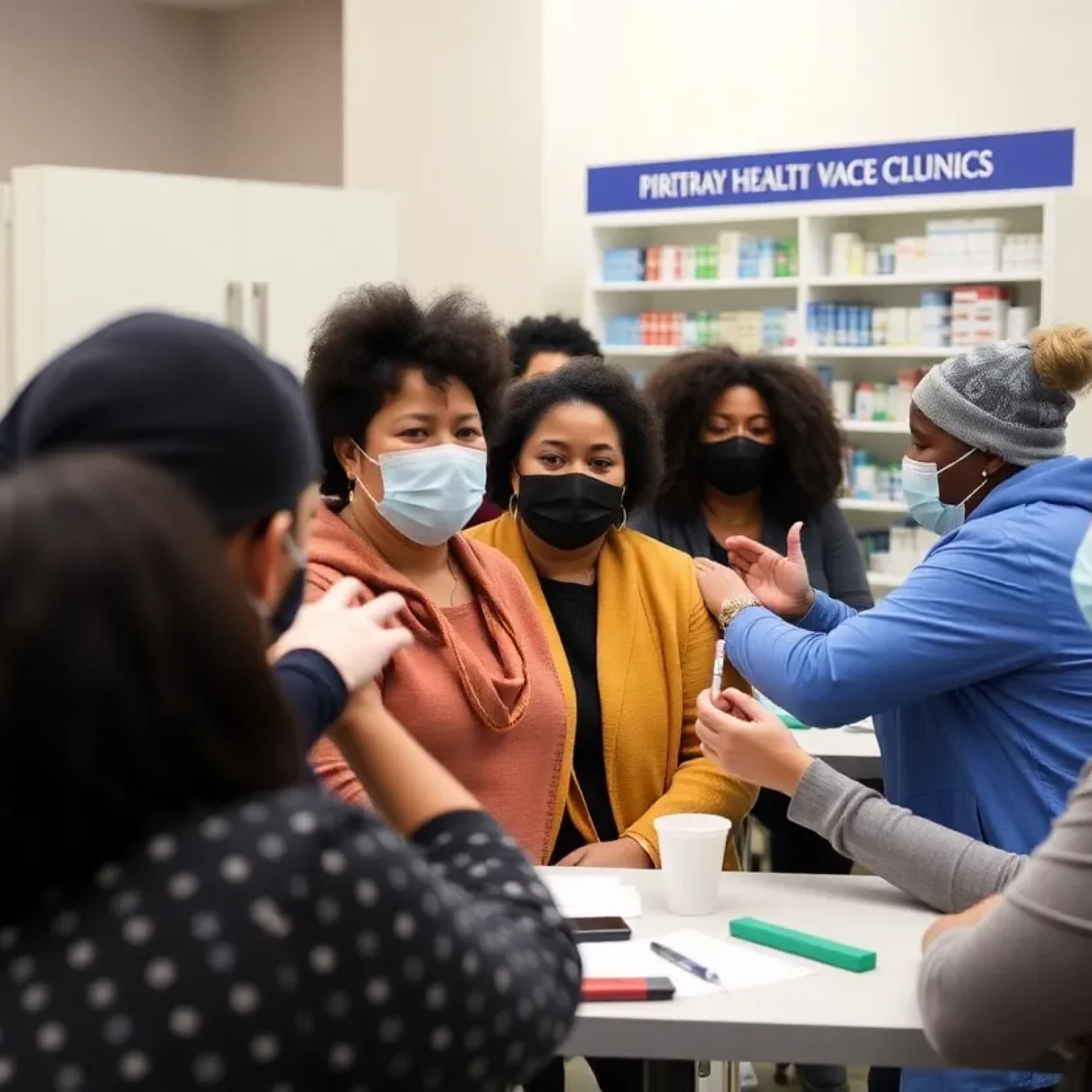 Individuals receiving vaccinations at a community clinic in Massachusetts