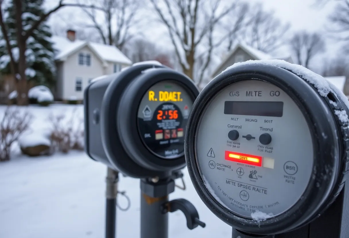 Winter landscape with gas meter in Massachusetts
