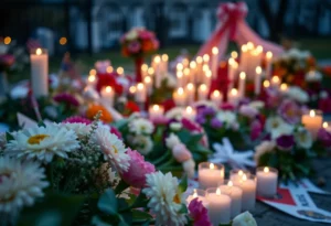 Memorial flowers and candles for Robert J. O'Connor