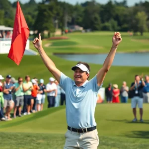 Golfer celebrating victory at LPGA Championship