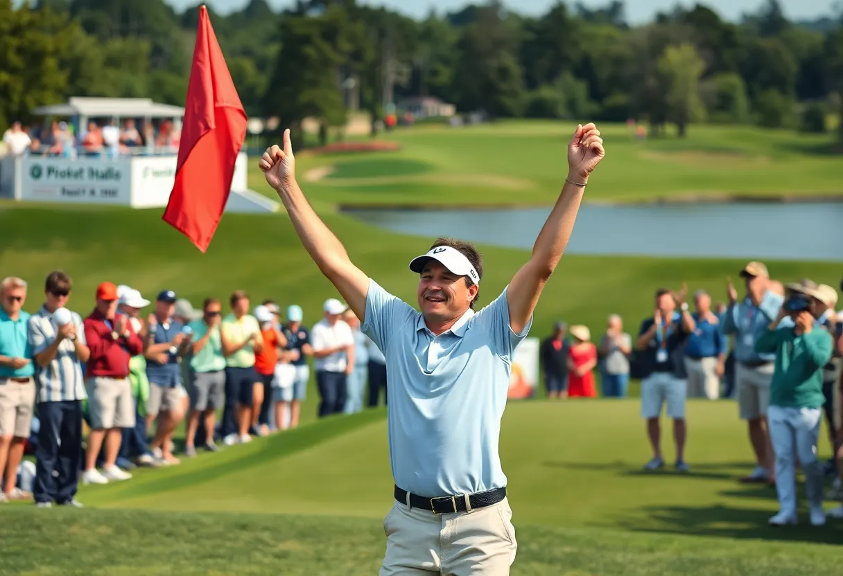 Golfer celebrating victory at LPGA Championship