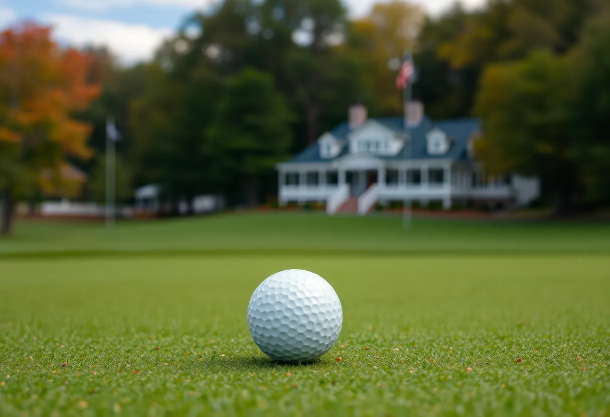 Golf scene at TPC Boston with a golf ball on the green