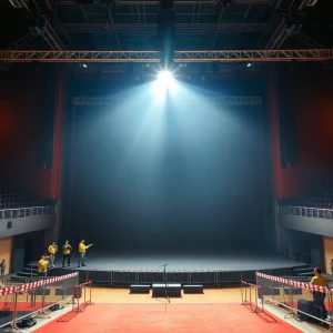 Empty concert stage with safety barriers